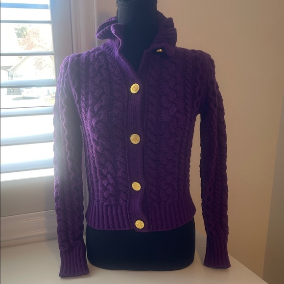 J. Crew Sweaters - J. Crew Purple Cable Knit Cardigan with Gold Buttons